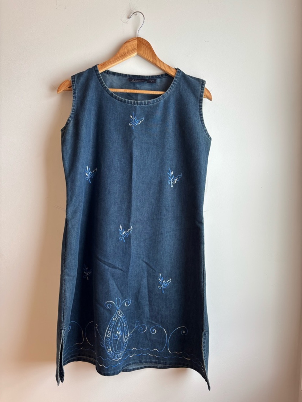 Sleeveless Embroidered Denim Sleeveless Dress